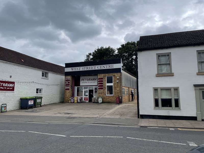 The white West Street Centre building on West Street, Bourne, which houses Petorama, seen from across the road